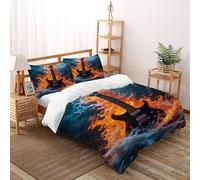 Guitar Fire Bedding Set 3D Digital Printing Space Theme Theme Duvet Cover Set 3 Pieces Microfiber Comforter Cover Universal for All Seasons with Pillowcase Super King(260x220cm)