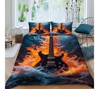 Guitar Fire Bedding Set 3D Digital Printing Space Theme Theme Duvet Cover Set Chic Breathable Comforter Cover Universal for All Seasons with Pillow King（220x240cm）