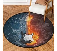 Guitar Fire Water Pattern Round Rug 3Ft Small Circle Area Rug Soft Non-Slip Washable Indoor Floor Mat Ultra-Thin Throw Carpet for Entryway Bedroom Bathroom Living Room