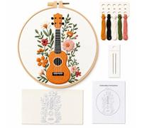 Guitar Floral Beginner Embroidery Kit Adults Bamboo Hoop Water-Soluble | Water-soluble printed pattern eliminates tracing - perfect for beginners to stitch with confidence