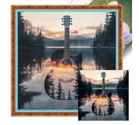 Guitar Forest Full 11CT DIY Stamped Printed Cross-Stitch Kits 40x40cm Home Decor (A)