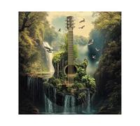 Guitar Forest Nature Puzzle 1000 Piece for Adults, Music Waterfall Scenery Jigsaw Puzzle Fantasy, Landscape Bird Plants Challenging Puzzles