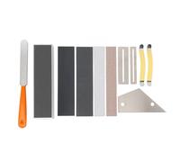 Guitar Fret Polishing Kit Professional 11 Piece Guitar Grinding Tools Set with Fret File Leveling Bar String Spreader Polishing Sandpaper Fretboard Guards for Guitar Maintenance