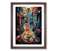 Guitar Futurism Framed Print | A2 Walnut Framed Wall Art | Ready to Hang | Modern Music Picture | Living Room Bedroom Lounge Office