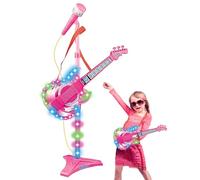 Guitar Games for Kids - Music Sound Buttons, Colorful Body Finish | Adjustable Microphone Stand with Lightweight Frame, Luminous LED Effects with Traces of Me