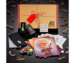 Guitar Gift Box Set by Antony Scott | Includes Pick Geek Jazzy Pick Set | Geepins Enamel PRS Guitar Pin | 2-Pack Micro-fibre Polish Cloths | 3 x A5 Caricature Prints | 3 x Chord Scales Charts