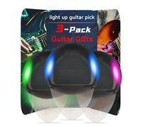 Guitar Gifts Glow in The Dark LED Pick, 0.6mm Automatically Lights Up with Replaceable Battery for Electric Acoustic Bass, Musical Present for Men Women Musicians (1-Pack, Green+purple+blue)