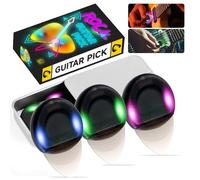 Guitar Gifts Glow in The Dark LED Pick, 0.6mm Automatically Lights Up with Replaceable Battery for Electric Acoustic Bass, Musical Present for Men Women Musicians (1-Pack, Green+purple+blue)