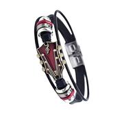 Guitar Gifts,Retro Faux Leather Music Bracelet Novelty Musics Red Guitars Accessories Hand-Woven Bangle Wristband Enthusiast Gift,Adjustable Fashion Magnetic Punk Bangles Bracelets,for Men Women