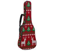 Guitar Gig Bag Waterproof Zipper Soft Guitar Backpack for Bass Acoustic & Classical Folk Electric Guitar Case Red Christmas Knitting Pattern