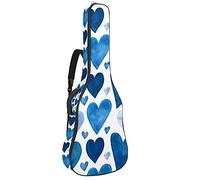 Guitar Gig Bag Waterproof Zipper Soft Guitar Backpack for Bass Acoustic & Classical Folk Electric Guitar Case Watercolor Blue Love Hearts
