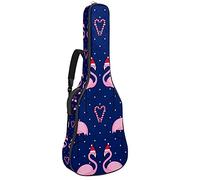 Guitar Gig Bag Waterproof Zipper Soft Guitar Backpack for Bass Acoustic & Classical Folk Electric Guitar Case Love Flamingo With Chirstmas Hat