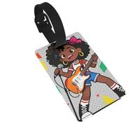Guitar Girl Luggage Tags for Suitcases - Durable PVC ID Tags with Detachable Straps for Travel, Backpack, Golf Bag, Anti-Loss
