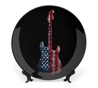 Guitar Glitter U.S. Flag Bone China Decorative Plate Ceramic Plates Wall Decor with Display Stand 6inch