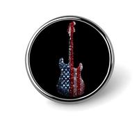 Guitar Glitter U.S. Flag Round Brooch Pins Badge Printed Button Tie Lapel Backpack Pin Decoration for Women Men