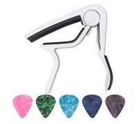 Guitar Guitar Picks Zinc Alloy Adjustable Pitch Tool for 6 String Electric Guitar Banjo Mandolin Ukulele with 5 Celluloid Picks Soft Pad Protective Accessories (Silver)