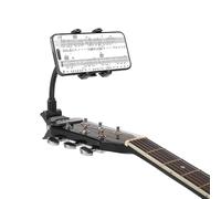 Guitar Head Phone Holder - Headstock Clip Mount for Guitar/Bass/Ukulele, 360° Rotatable Goose Neck, Fits 4-7'' Phones, Soft Sponge Padding for Hands-Free Sheet Music/Tabs