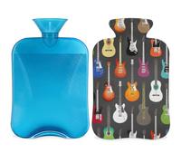 Guitar Hot Water Bottle with Cover, 2L Transparent Hot Water Bag for Hot/Cold Compress, Hand Feet Warmer, Neck and Shoulder Pain Relief(Music Theme)