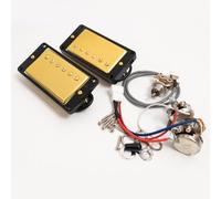 Guitar Humbucker Pickups Set with 1V1T Wiring Harness Kit, Compatible with Gibson LP SG Les Paul Style Electric Guitar, Neck & Bridge Pickups Set Guitar Accessoires (Gold BK 1V1T Set)