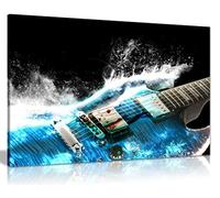 Guitar In Blue And Waves Music Canvas Wall Art Picture Print (36x24)