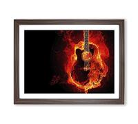 Guitar in Flames Modern Framed Print | A2 Walnut Framed Wall Art | Ready to Hang | Modern Music Picture | Living Room Bedroom Lounge Office