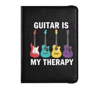 Guitar Is My Therapy Travel Wallet Leather Passport Holder Secure Hidden Ticket Holder for Family Trip Essentials