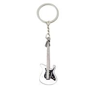Guitar Key chain Metal 6 colour KeyChain Cute Musical Instrument Key Ring Alloy Guitar Key Holder Mini Bass Keyring For Man Women Party Gift (White)