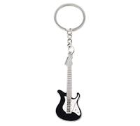 Guitar Key chain Metal 6 colour KeyChain Cute Musical Instrument Key Ring Alloy Guitar Key Holder Mini Bass Keyring For Man Women Party Gift (Black)