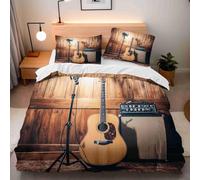 Guitar King Size Duvet Cover Sets 230x220 cm Musical Instruments Bedding Set Retro Microfiber Hypoallergenic Quilt Cover with Zipper Closure and 2 Pillowcases for Teens and Adults a.112