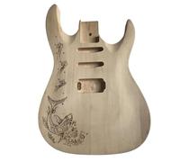 Guitar Kit Body Unfinished Guitar Body Basswood Flame Maple Veneer Carved Pattern DIY Accessory(Style 1)