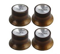 Guitar Knobs Top Hat Set for Electric Guitar Volume Tone Control - Metal Dome Knurled Replacement Parts for SG ST Bass 6mm Split Shaft Potentiometers Black Gold(Brown)