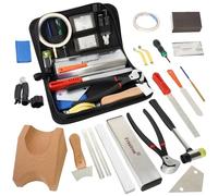 Guitar Luthier Fret Repairing Maintenance Setup Tool Kit with Guitar Neck Rest Fret Puller Chip Stopper Leveling Beam Slot Cleaning Saw Files Hammer Rocker String Action Ruler Gauge Spreaders