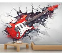 Guitar Mural Gravel and Crackle Wall Mural Wallpaper Music Wallpaper Abstract Art Wall Paper for Girls Bedroom Murals Living Room Paintings Poster 280X200cm