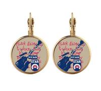 Guitar Music Instrument Doodle Pattern Gold Clip On Drop Earrings Non Piercing Dangle Jewelry