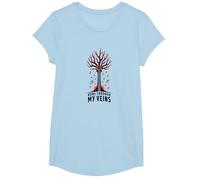 Guitar Music Runs Through My Veins Artistic Graphic T-Shirt, Girls, Baby Blue, Small