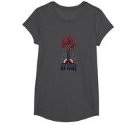 Guitar Music Runs Through My Veins Artistic Graphic T-Shirt, Girls, Dark Heather Grey, Small