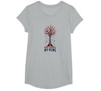 Guitar Music Runs Through My Veins Artistic Graphic T-Shirt, Girls, Heather Grey, Small