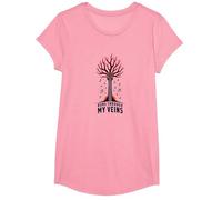 Guitar Music Runs Through My Veins Artistic Graphic T-Shirt, Girls, Pink, Small