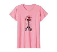 Guitar Music Runs Through My Veins Artistic Graphic T-Shirt, Women, Pink, XS
