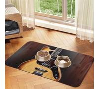 Guitar Musical Instrument Pet Feeding Mat Absorbent Pu Leather Dog Cat Food Mats Contain Spills Protects Floors, Anti-Slip Rubber Backing Dog Bowl Mats Easy Clean Pet Placemats 30x45cm