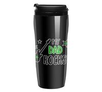 Guitar My Dad Rocks Coffee Cup Travel Mug with Leakproof Lid Double Wall Tumbler Water Bottle 350ml