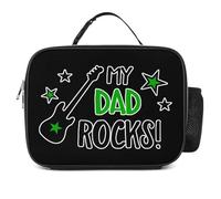 Guitar My Dad Rocks Insulated Lunch Bag Adults Portable Picnic Tote Bag with Detachable Handle