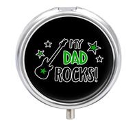 Guitar My Dad Rocks Round Pill Box Organiser 3 Compartment Portable Medicine Case