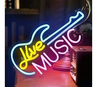 Guitar Neon Sign Live Music Neon Sign Guitar Lamp Led Neon Light for Wall Decoration Guitar Shape Neon Sign Neon Signs for Wall Decor USB Power Supply Dimmer Switch Led Neon Signs for Music Bar