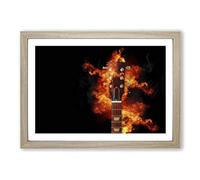 Guitar on Fire in Abstract Framed Print | A2 Oak Framed Wall Art | Ready to Hang | Abstract Music Picture | Living Room Bedroom Lounge Office