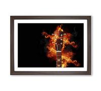 Guitar on Fire in Abstract Framed Print | A2 Walnut Framed Wall Art | Ready to Hang | Abstract Music Picture | Living Room Bedroom Lounge Office