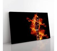 Guitar On Fire In Abstract Modern Art Canvas Wall Art Print Ready to Hang, Framed Picture for Living Room Bedroom Home Office Décor, 50x35 cm (20x14 Inch)