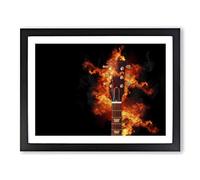 Guitar On Fire In Abstract Modern Art Framed Print | A3 Black Framed Wall Art | Ready to Hang | Abstract Music Picture | Living Room Bedroom Lounge Office