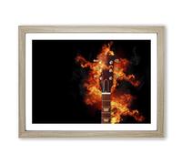 Guitar On Fire In Abstract Modern Art Framed Print | A3 Oak Framed Wall Art | Ready to Hang | Abstract Music Picture | Living Room Bedroom Lounge Office