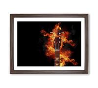 Guitar On Fire In Abstract Modern Art Framed Print | A4 Walnut Framed Wall Art | Ready to Hang | Abstract Music Picture | Living Room Bedroom Lounge Office